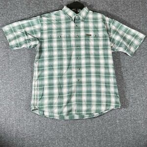 Browning Green Plaid Button Down Short Sleeve 100% Cotton Super Naturals Mens L‎